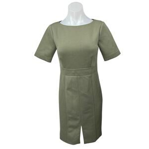 Ann Taylor Green Short Sleeve Boat Neck Slit Knee Length Sheath Dress Size 0